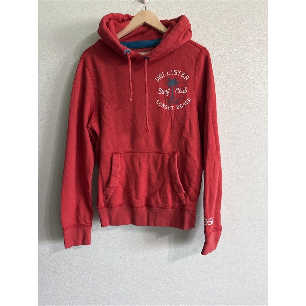 Vintage Hollister Hoodie Sweatshirt Mens Medium Coral Sunset Beach Surf Y2K